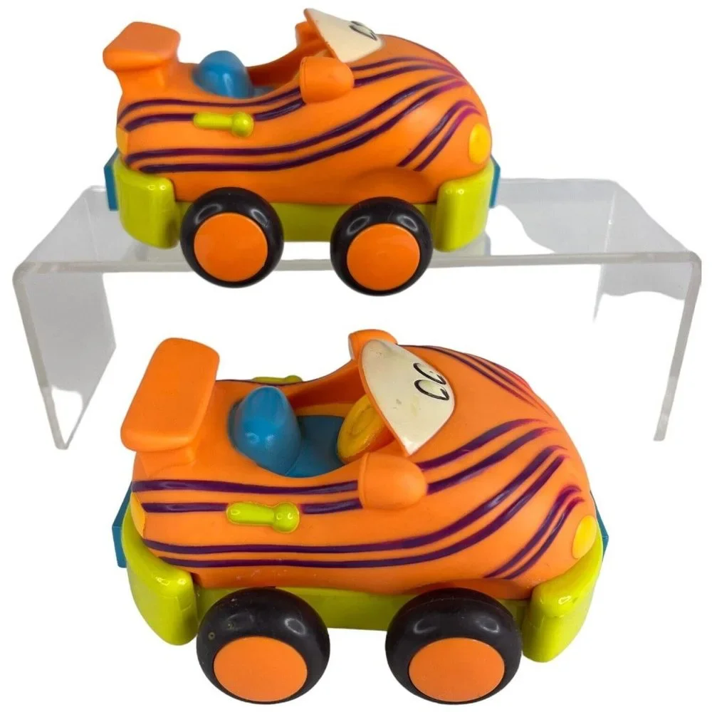 Battat‎ Just B You Pull Back And Go Set Of 4 Rubber Friction Toy Cars Tiger Lot